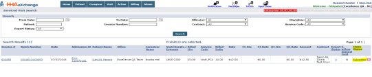 Invoiced Visit Search: Claim Status Column